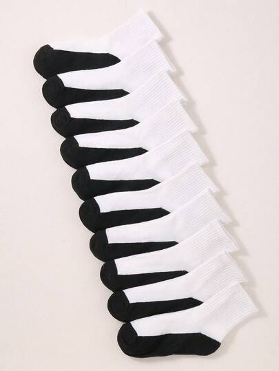 10 đôi tất trẻ em hai màu đen đế thoáng khí kiểu dáng thể thao thường ngày, phù hợp cho mọi mùa, đi học.