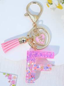 1pc Pink Letter Keychain Resin Drip Glue Butterfly Heart Pendant, Cute Gift For Women Bag/Key Chain - Baby Pink - View 29