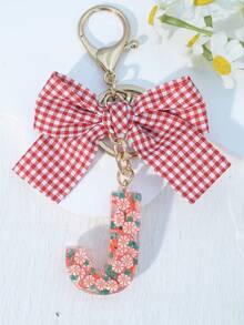 1 móc khóa nhựa hình nơ kẻ caro đỏ, móc khóa hình trái cây dễ thương chữ cái A-Z, quà tặng ngày lễ cho phụ nữ - Đỏ - Xem 12