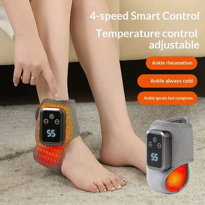 Máy mát-xa điện cầm tay dùng cho chân, miếng đệm mắt cá chân có chức năng sưởi ấm, 3 chế độ sưởi ấm + 3 chế độ rung, chức năng hẹn giờ, điều khiển màn hình cảm ứng, phù hợp cho cả chân trái và chân phải, giúp giảm đau mắt cá chân hiệu quả.