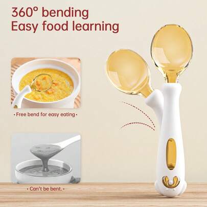 1 Set Baby Toddler Bendable Feeding Utensils, Children's Eating Training Spoon And Fork Set, Twist Spoon And Fork - Baby Tableware With Travel Case, Comfortable Handles, Easy To Clean