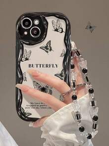 奢华可爱动物蝴蝶手链波浪软透明手机壳，兼容 17/17Air/17Pro/17ProMax/16/16Pro/16Plus/16ProMax 16 13 11 12 14 15 Pro Max 14 15 Plus 保护套 - 黑色 - 查看 1