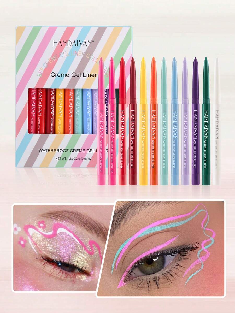 HANDAIYAN 12pcs Quick-Drying, Non-Smudge Matte Colored Fine-Tip Starry Sky Eyeliner Pencil Set, High Pigmentation, Non-Clumping, Beginner-Friendly, Suitable For Daily Commute/Holiday Makeup, Cosmetic Product, Face Painting, Makeup, Suitable For Women, Winter/Spring, Best For Birthday, Valentine's Day Gifts, Carnival Party, Y2K Fancy Fashion - Angel - Xem 1