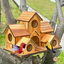 Bird House&Bird Feeder.Bird House For Outside,Hummingbird House With 6 Hole,Bluebird Finch Cardinals Hanging Small  Birdhouse,Nesting Box Birdhouse For Backyard/Patio Decor. - Redwood - View 8