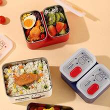 Hộp cơm giữ nhiệt Miffy bằng thép không gỉ 304, hình vuông có nắp, hộp cơm bento dành cho học sinh/nhân viên văn phòng, thiết kế hai ngăn dễ thương kiểu Nhật, nắp trong suốt có khóa cài màu đỏ. - Nhiều màu - Xem 8