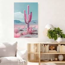 Con marco 1 pieza de de lona de cactus rosa, decoración enmarcada de para sala de estar, dormitorio, cocina, oficina, regalo único de Navidad, decoración de pared de fiesta individual, - Enmarcado - Ver 2