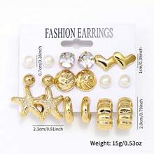 16Pcs Minimalist Metal Twist Earrings - Women's Hoop Daily/Party Jewelry, Beach Statement Accessory, Cute Gift For Her, Hypoallergenic Design - Gold - View 11