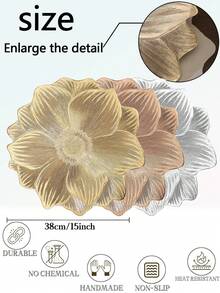 1pc Gold Rose Flower PVC Placemat, Washable, Easy To Clean, Wipe-Clean, Anti-Slip, Holiday Wedding Party Dining Table Decor - Multicolor - View 7
