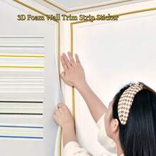 1pc 230cm 3D Foam Wall Trim Strip Sticker Foam Wall Trim Strip Sticker ,Self-Adhesive Ceiling Floor Waist Line Sticker Decorative Skirting,3D Decorative Wall Line Wall Paper Border, Easy To Peel And Stick, Can Be Cut Freely, Suitable For All Corners - C - View 2