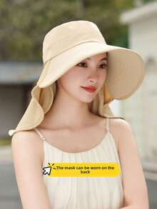 1 chiếc mũ rộng vành chống nắng mùa hè cho nữ, khẩu trang 3 trong 1 che cổ, mũ che nắng đa chức năng thoáng khí, mũ chống nắng mùa hè cho nữ khi đạp xe điện, mũ che nắng ngoài trời có thể tháo rời, mũ chống tia UV vành rộng - A - Xem 3