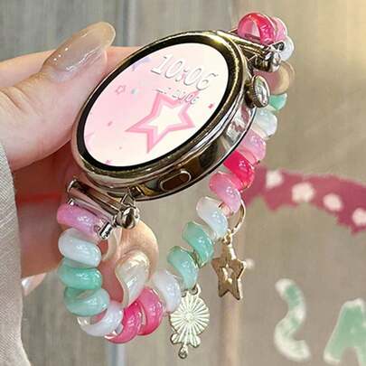 1条Y2K可爱鱼尾星形吊坠渐变色弹力表带，兼容三星Galaxy Watch 7/6/5/4/5 Pro，时尚夏季可爱少女表带，兼容三星Galaxy Watch 40/43/44/45/47mm/20mm/22mm