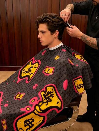 Mũ tạo kiểu tóc chuyên nghiệp - Áo choàng cắt tóc chất lượng cao dành cho salon, có dây đeo cổ điều chỉnh được, thiết kế đen hồng - Thích hợp cho tiệm cắt tóc, spa, nhà tạo kiểu - Chất liệu dễ vệ sinh