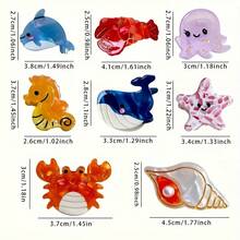 2pcs Cute Ocean Animal-Shaped Acetate Mini Hair Clips, In The Shapes Of Dolphins, Whales, Starfish, Octopuses, Seahorses, Crabs, Shells, Etc., Brightly Colored Fashion Accessories, Suitable For All Seasons, Stylish And Versatile - Ngẫu nhiên 2 cái - Xem 3