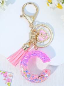 1pc Pink Letter Keychain Resin Drip Glue Butterfly Heart Pendant, Cute Gift For Women Bag/Key Chain - Baby Pink - View 6