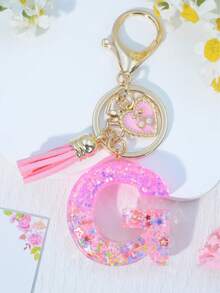 1pc Pink Letter Keychain Resin Drip Glue Butterfly Heart Pendant, Cute Gift For Women Bag/Key Chain - Baby Pink - View 28