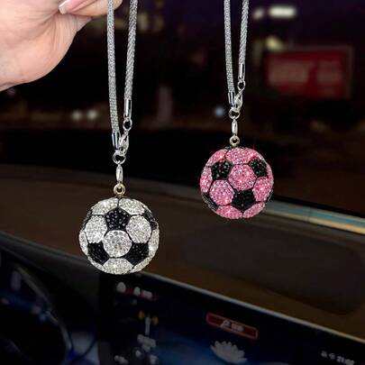 闪亮足球汽车挂饰，亮片足球后视镜挂件，通用闪亮汽车配件，男女体育迷的理想礼物