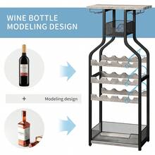 Estante de vino independiente de metal, contiene 16 botellas, escritorio, estante de vidrio, para bar, cocina, comedor, sala de estar, espacios pequeños - Gris - Ver 6