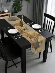 1pc Luxury New Chinese Style Ginkgo Leaf Print Decorative Table Runner, Modern Minimalist Gold Foil Ginkgo Leaf Table Runner Suitable For Dining Room, Kitchen, Living Room, Outdoor Patio, Garden Home Decor - Multicolor - View 7