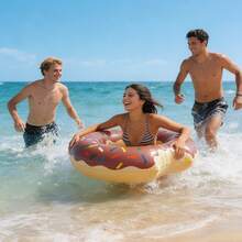 1pc Inflatable Swim Ring (PVC Material) Donut Design. This Is A Unisex Underarm Float With Multiple Style Options, Including Green, Pink, Donut Shape And Watermelon Shape. It Is An Ideal Choice For Summer Water Sports, Pool Parties, Beach Gatherings And Leisure Swimming In The Pool Or By The Sea. It Is Also A Must-Have Item For Your Summer Vacation. - Conventional - View 5