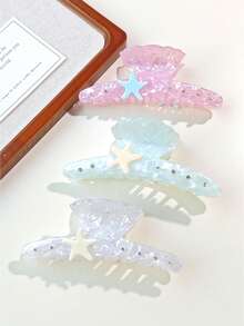1个少女粉色透明海星发爪，甜美夏日发爪，海滩风盘发配饰 - 彩色 - 查看 3