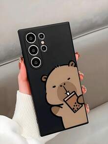 1 pieza Funda de teléfono negra antideslizante y antiimpactos con diseño lindo y juguetón de perezoso de té con leche, compatible con iPhone, Honor, Redmi, Galaxy y 12T/13T/14T - 1 unidad - Ver 6