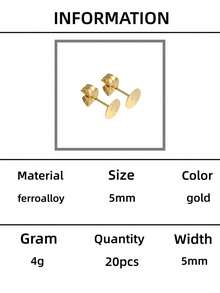 20 Sets/Pack Gold Stainless Steel Flat Pad Earring Studs Set Flat Pad Earring Posts With Stainless Steel Earring Backs Hypoallergenic DIY Earrings - Yellow Gold - View 7