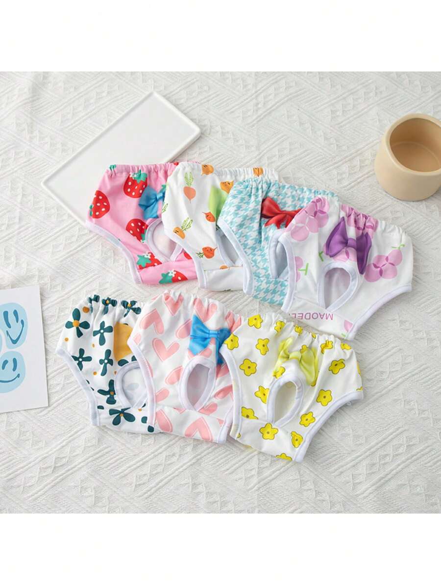 Cute Dog Physiological Pants With Heart & Bow Print, Soft Reusable Heat Period Shorts, Pet Diaper Pants To Prevent Harassment - Pink - View 1