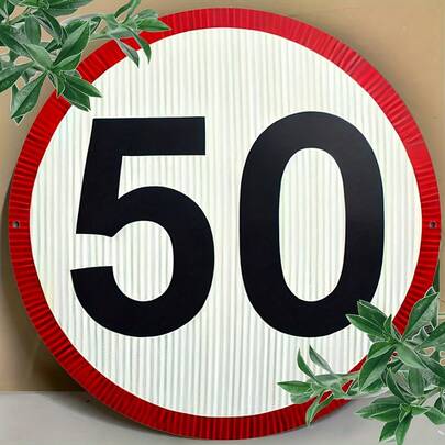 Tấm bảng kim loại tròn kiểu cổ điển 8.0x8.0 inch, thích hợp cho sinh nhật lần thứ 50, sân hiên ngoài trời, phòng ngủ, văn phòng, phòng khách, quán cà phê, hoàn hảo cho trang trí Halloween và Giáng sinh (Vị trí lỗ ngẫu nhiên)