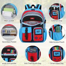 School Backpack For Boys - 4PCS Gamer Boys Backpack With Lunch Box Set For Elementary Middle School - Students Bag For Ages 6-18,18″ Video Game Bookbag Travel Back Pack - Red-blue Backpack Set - View 3