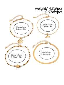 Bộ 4 chiếc vòng chân kiểu Bohemian với mặt dây chuyền hình sao biển, vỏ sò, đuôi cá, trang sức chân đính ngọc trai giả phong cách vintage đi biển. - Nhiều màu - Xem 5
