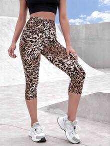 Women's Casual Leopard Print 3/4 Leggings, Soft & Comfortable For Fitness, Running, Yoga, Outdoor Activities, Spring & Summer - Multicolor - View 5