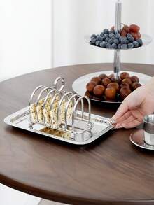 1pc Premium Modern Luxury Stainless Steel Square Fruit Plate, Minimalist Striped Edge Stainless Steel Snack Plate, Stainless Steel High-End Fruit Plate For Living Room, Suitable For Valentine's Day, Wedding, Outdoor Gathering, Living Room Tea Table, Holiday Party Decoration And Service Plate, Family Dinner Serving Plate, Available In 3 Sizes - Silver - View 8