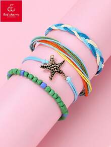 Bộ 4 vòng tay thủ công hình sao biển, vỏ sò, rùa dễ thương phong cách Bohemian dành cho trẻ em, thích hợp đeo hàng ngày, làm quà tặng hoặc trong các dịp lễ hội. - Nhiều màu - Xem 1
