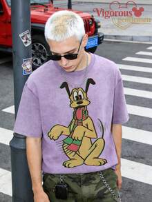 Summer Travel Short Sleeve T-Shirt, Disney Pluto Cartoon Print Casual T-Shirt, Unisex Short Sleeve - Màu tím hoa cà - Xem 1