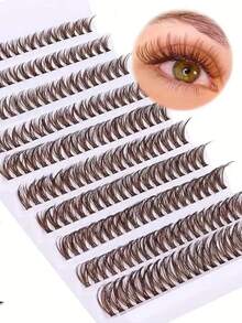 200 Clusters Brown Lashes , 8-16mm, 40p,Natural Wispies Brown Eyelashes Makeup , Suitable For Daily Gatherings And Dates, Reusable - View 3