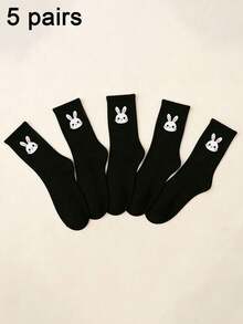 20pcs/10pcs/2pcs Women Rabbit Design Mid-Calf Socks, Sports Socks, Fashion Minimalist Casual Comfortable Versatile For All Seasons - Black and White - View 17