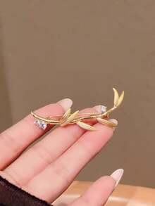 金色竹节结胸针，优雅简约设计，镶嵌水钻，时尚配饰 - 彩色 - 查看 2