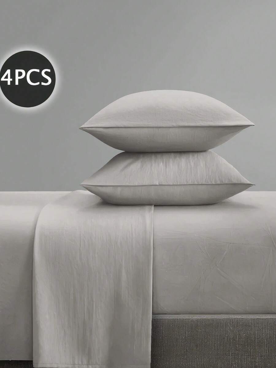 4 pièces Ensemble de draps de lit gris clair unicolore, facile d'entretien, ensemble de literie en microfibre doux. Comprend 1 drap plat + 1 drap-housse + 2 taies d'oreiller. Ensemble de draps de lit unicolore, disponible dans les tailles : Super King, King, Queen, Twin. Drap-housse à poche profonde, s'adapte jusqu'à 30 cm. Doux et respirant, résistant aux froissures, style hôtelier de luxe. Convient comme cadeau pour les parents, les amis ou pour l'utilisation en dortoir/rentrée scolaire. - Gris pâle - Voir 1