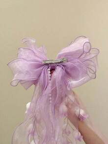 1pc Women's Elegant Bowknot Barrette, Sweet Fairy Large Ribbon Bow Hair Clip, Versatile Ballet Lily Flower Mesh Bow Duck Clip Hair Accessory, Delicate Floral Bow Hairpin, Suitable For Holidays Or Daily Use, Claw Clips - 紫色 - 查看 3