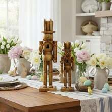 Weysat 2 Pcs Bronze Easter Nutcracker Figure Wooden Nutcracker Figures With Velvet Bow Easter Ornament For Festival Party Gift Shelves Table Desktop Fireplace Decor, 10inch, 15inch - Bronze - View 4