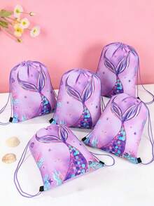 Set de regalo con tema de sirena morada de 6 piezas, que incluye bolsa de regalo, bolsa con cordón, mochila, bolsa, duradero y reutilizable, adecuado para fiesta de cumpleaños con tema de sirena, baby shower, mochila y bolsas de almacenamiento con tema oceánico - sirena - Ver 5