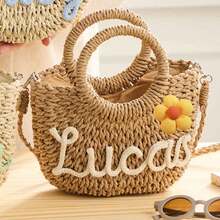 1pc Personalized Spring/Summer Fashion Straw Woven Bag, Handheld/Shoulder/Crossbody, Floral, Perfect For Party/Wedding/Bridesmaid Outfit, Gift For Her - Multicolor - View 48