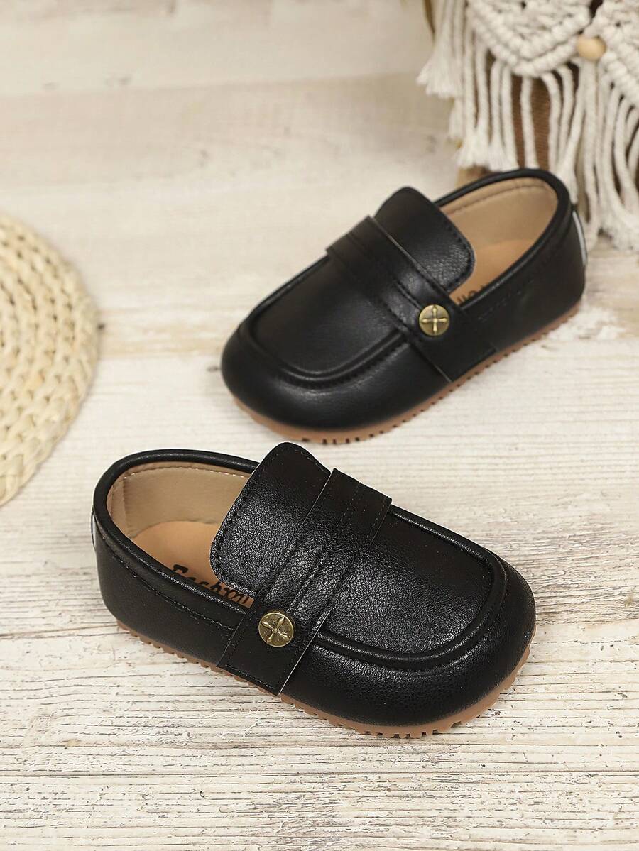 1 par de zapatos planos de estilo británico retro con suela suave y antideslizante, adecuados para uso diario en primavera/otoño, para niños y niñas - Negro - Ver 1
