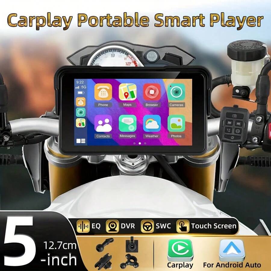 5-Inch Smart Screen Device For Motorcycles With Wireless Carplay And Android Auto Compatibility, Featuring High-Performance Chips, Tire Pressure Monitoring, GPS, A High-Resolution Display, Support For Multiple Languages - Without 64GB TF Card - View 1