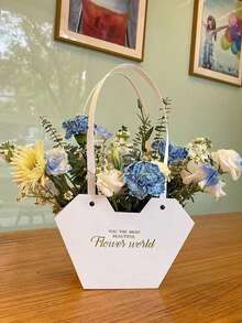 2pcs Flower Basket Handbag, Gift Packaging Bag, Flower Basket Packaging, Sturdy Kraft Paper Material Tote Bag, Suitable For Daily Leisure Storage, Valentine's Day Flower Bouquet Handbag, Graduation Friendship Gift, Teacher's Flower Bouquet Gift Bag, Square Tote Bag, Suitable For Birthday Gifts, Parties, Weddings, Graduations And Other Gift Boxes - View 2