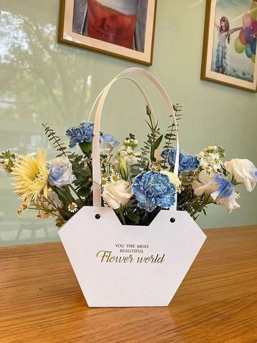 2pcs Flower Basket Handbag, Gift Packaging Bag, Flower Basket Packaging, Sturdy Kraft Paper Material Tote Bag, Suitable For Daily Leisure Storage, Valentine's Day Flower Bouquet Handbag, Graduation Friendship Gift, Teacher's Flower Bouquet Gift Bag, Square Tote Bag, Suitable For Birthday Gifts, Parties, Weddings, Graduations And Other Gift Boxes