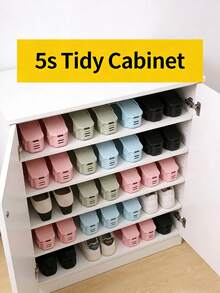 5pcs/Set 1pc Adjustable Shoe Rack, Double-Layer Integrated Shoe Organizer, Plastic Shoe Storage Rack, Space-Saving Shoe Cabinet Storage, Home Organization - Multicolor - View 2