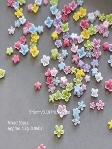 可爱迷你五瓣花美甲宝石，100颗5毫米树脂花卉美甲装饰，混合色3D美甲饰品，适用于DIY美甲和手工项目 - 彩色 - 查看 4