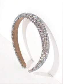 Party Full Rhinestone Headband, Wide-Rimmed With Rhinestone Decoration, Shiny, Luxurious, And Fashionable Headband, Hairband, Headpiece, Hair Accessory. - 銀色 - 查看 9