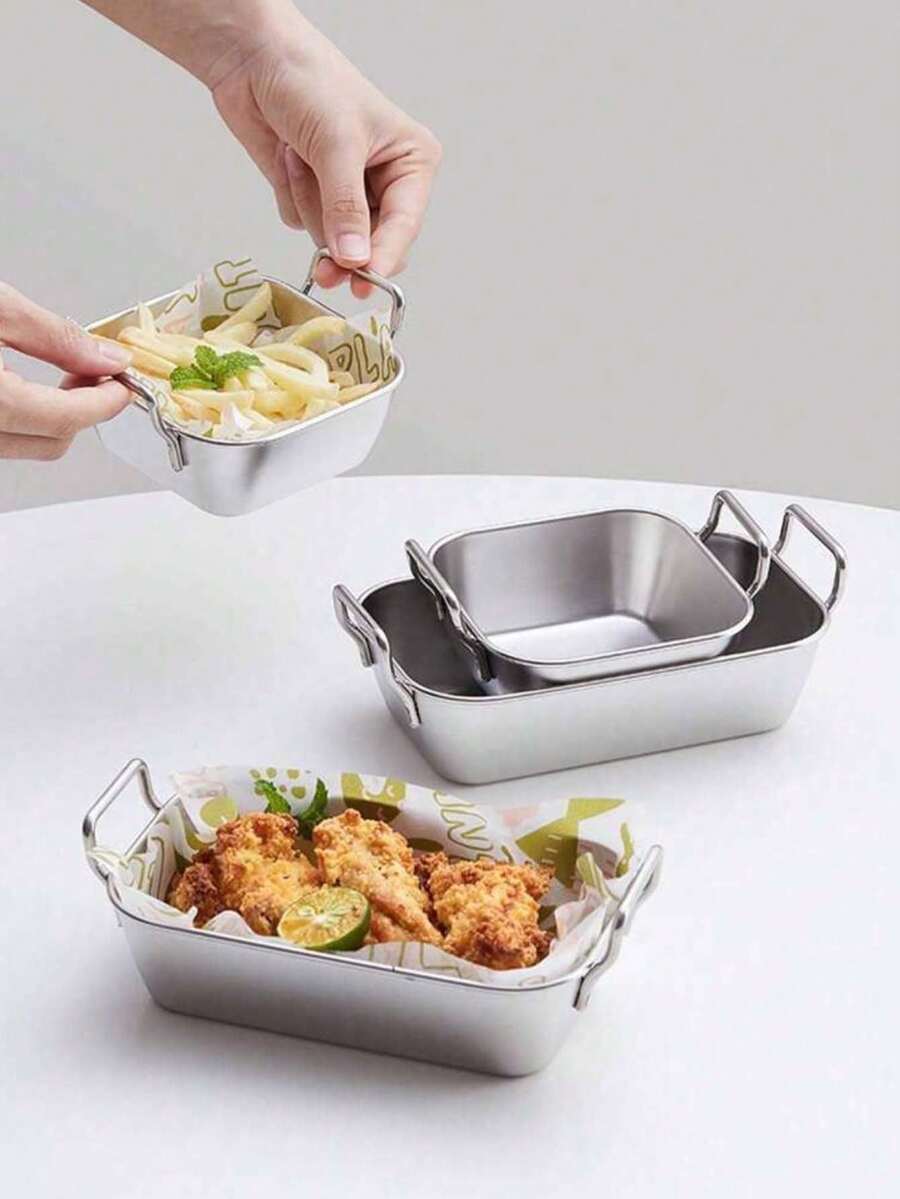 Khay đựng đồ ăn nhẹ hình vuông bằng thép không gỉ màu bạc/vàng, giỏ đựng kẹo/khoai tây chiên sáng tạo cho các buổi họp mặt gia đình, tiệc tùng, nhà hàng khách sạn, bữa tối Giáng sinh. - Nhiều màu - Xem 1